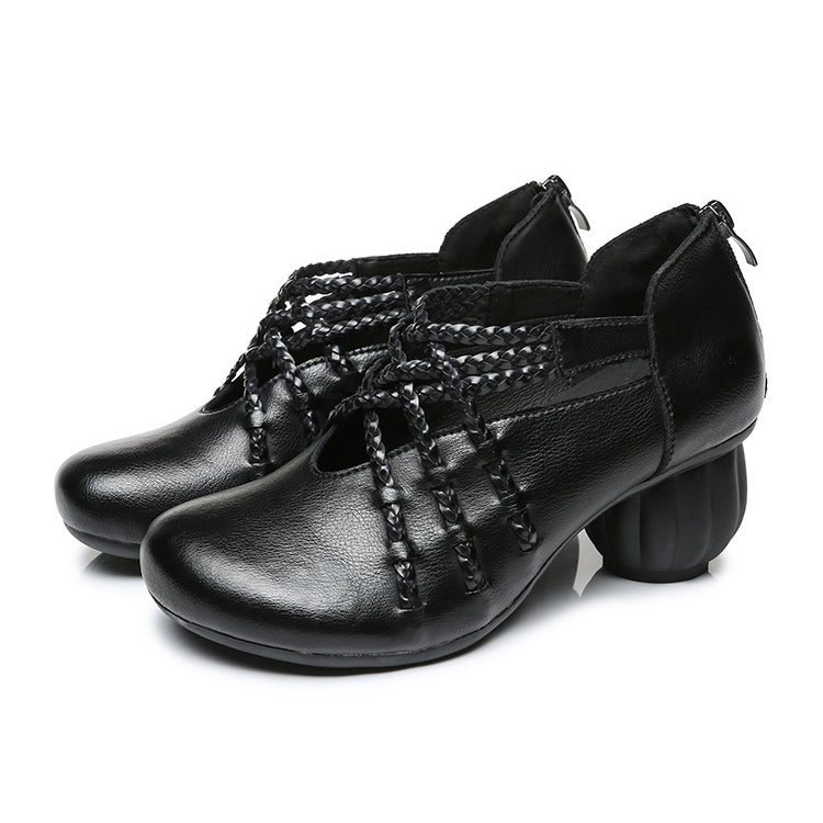 Women Woven Leather Mid-heel Shoes
