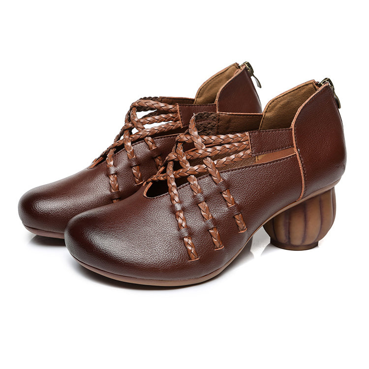 Women Woven Leather Mid-heel Shoes