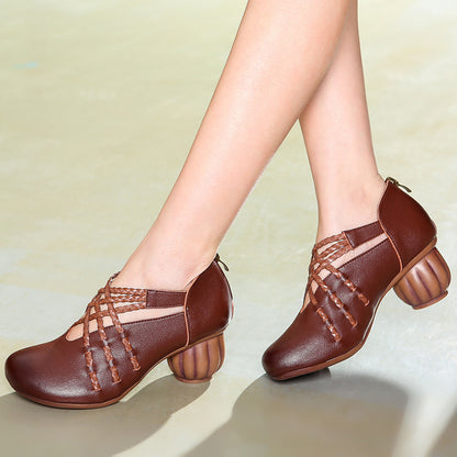 Women Woven Leather Mid-heel Shoes