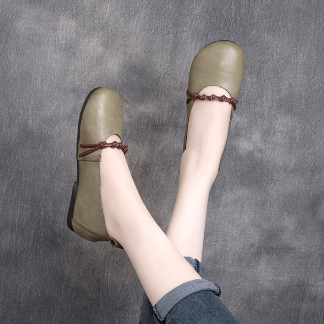 Woven Belt Flat Slip-On Leather Shoes - Luckyback